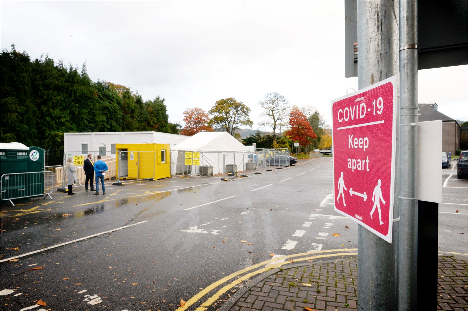 Covid-19 walk in testing centre in the Highland Council car park.