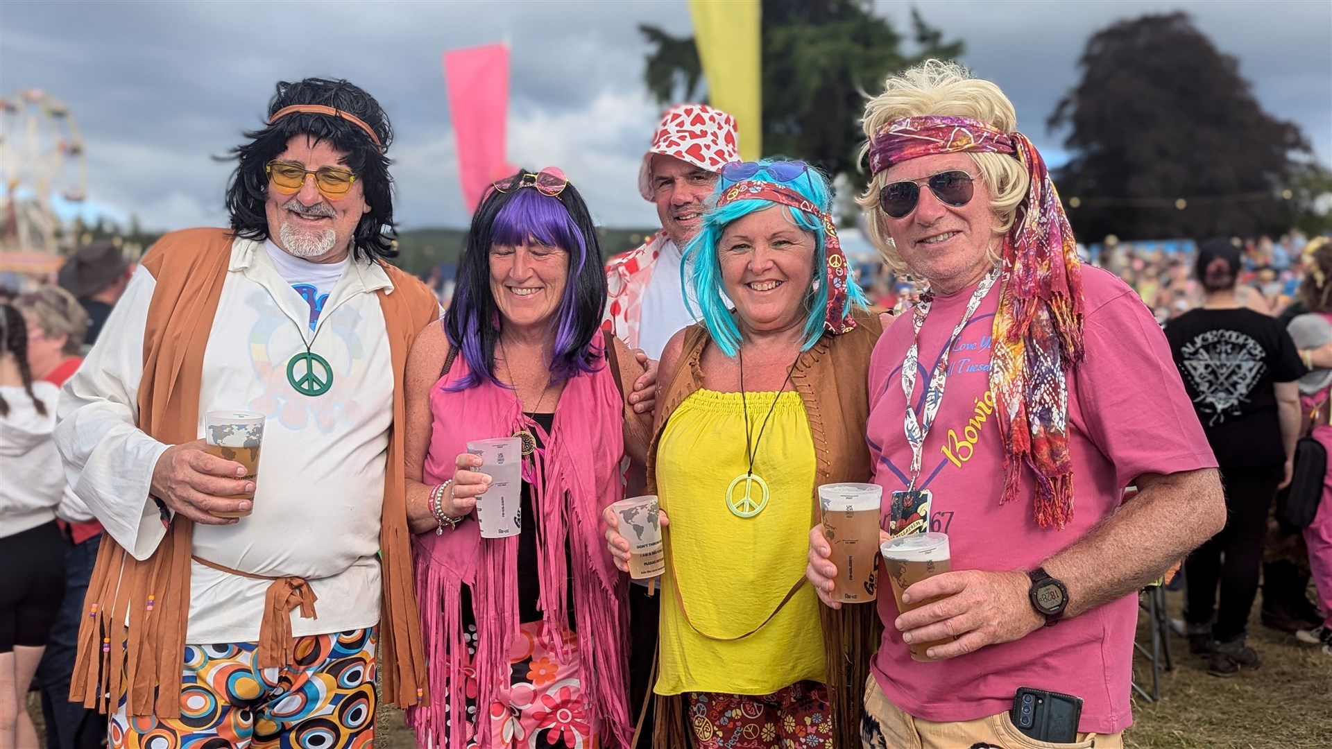 A group of friends spreading the flower power.