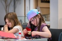 Aimee Pearce (8) and Evie Pearce (7) at a dinosaur workshop at Inverness Museum. Picture: Richard Pearce, Alness.