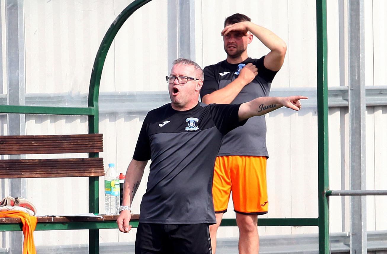 Jags boss Charlie Brown gives instructions from the dug-out during Saturday's 2-0 defeat to Keith.