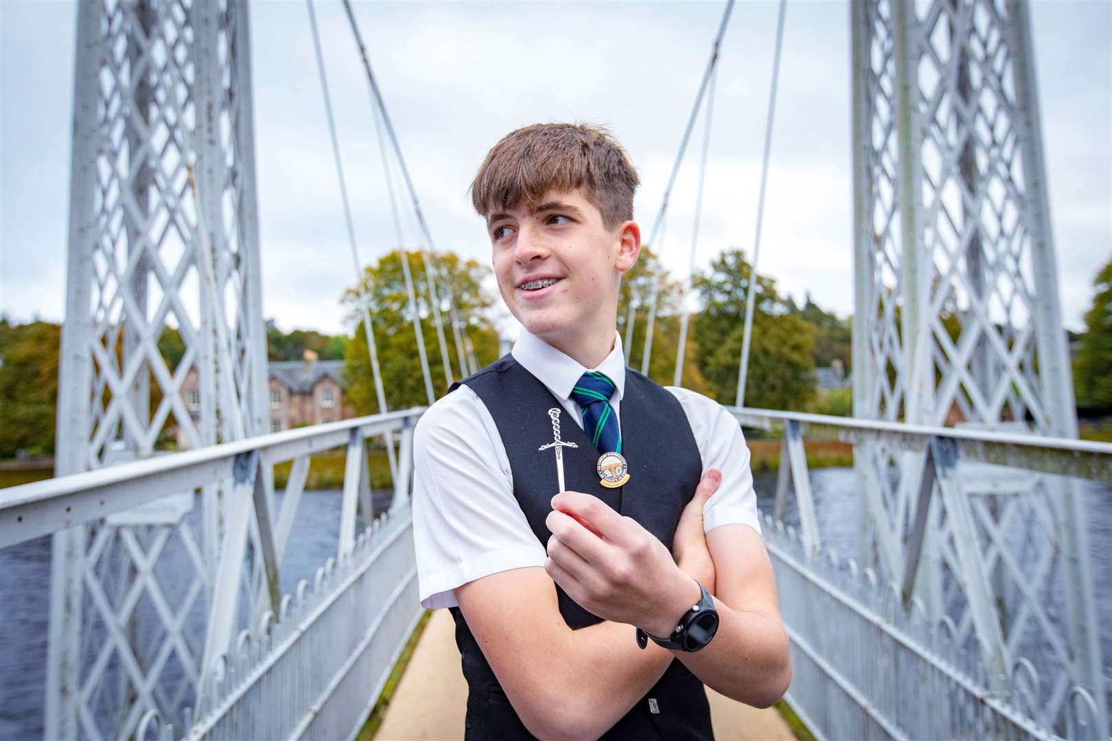 Anndra Cumming (15) from Gairloch High School winner of the Solo Singing Fluent Boys ages 13-15 - An Comunn Gàidhealach Silver Kilt Pin at The Royal National Mòd 2021, in Inverness, Scotland, Tuesday 12.