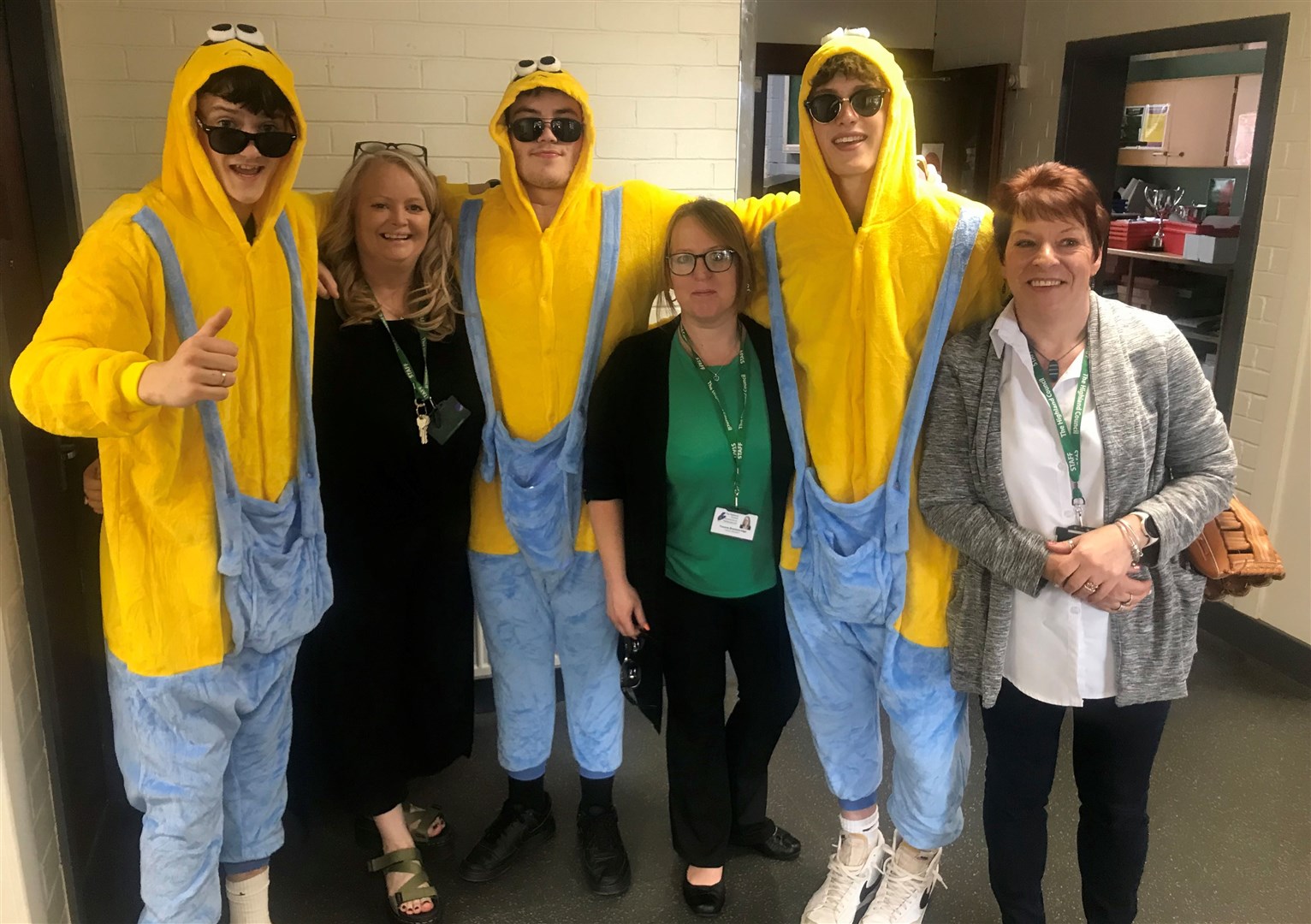 FAREWELL: Minions Brodie Hodge, Jamie Jeffrey and Finn Benbow with office staff Jennifer Allan, Yvonne Brackenridge and Jane MacWilliam.