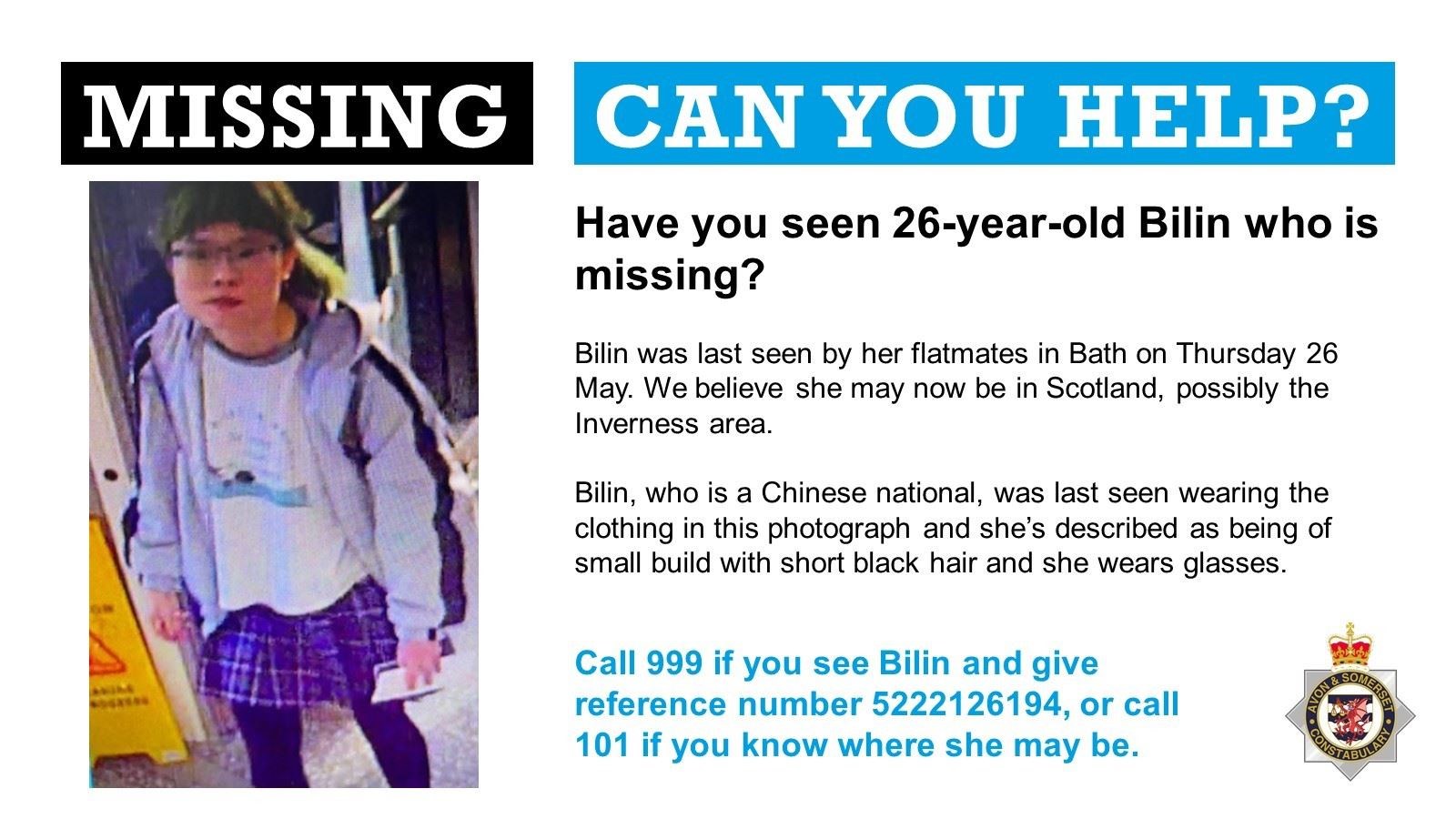 This week's appeal after Bilin Chen was reported missing