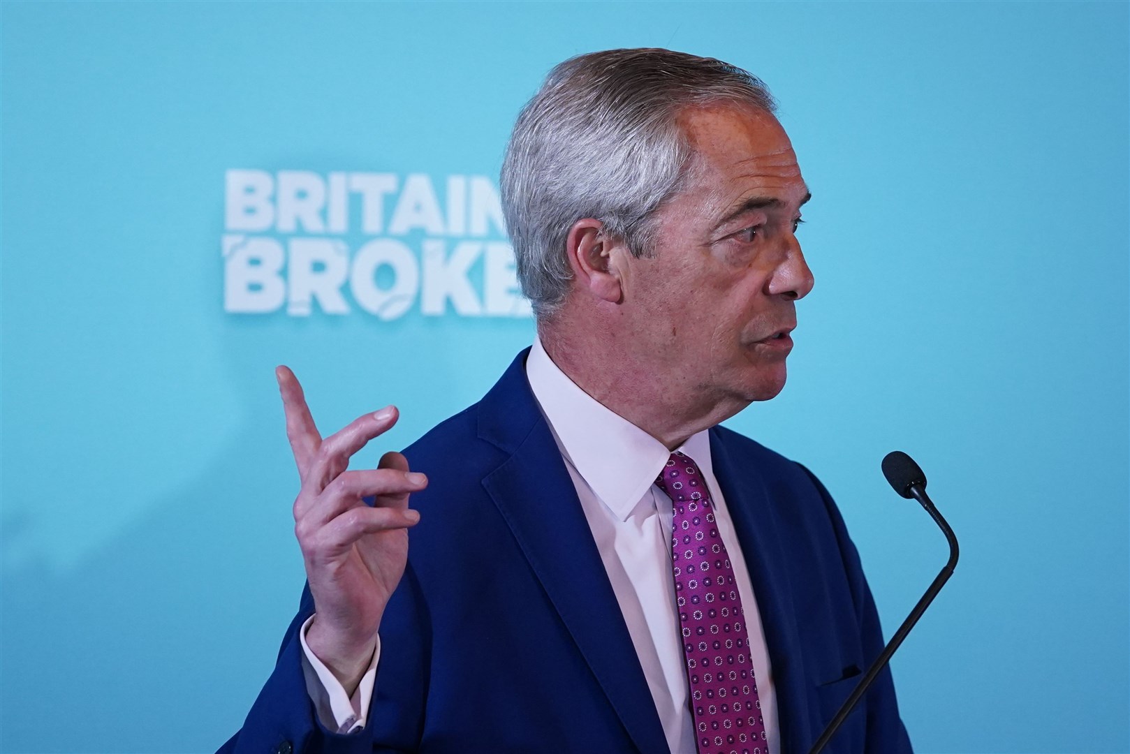 Reform UK leader Nigel Farage speaking at a press conference in Dover in Kent, while on the local election campaign trail (Gareth Fuller/PA)