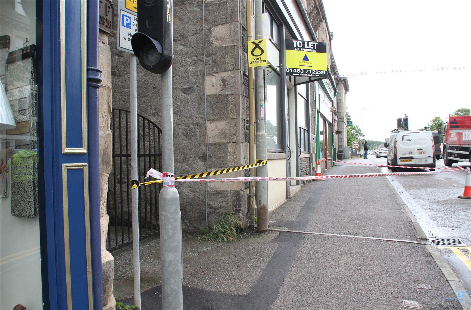 The area cordoned off in front of the former Post Office in Grantown.