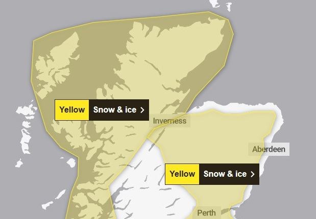 The areas covered by the new and revised snow warnings for the north. Picture: Met Office.