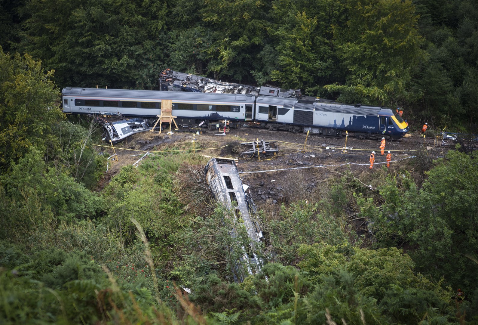 Investigators at the scene near Stonehaven (Jane Barlow/PA)