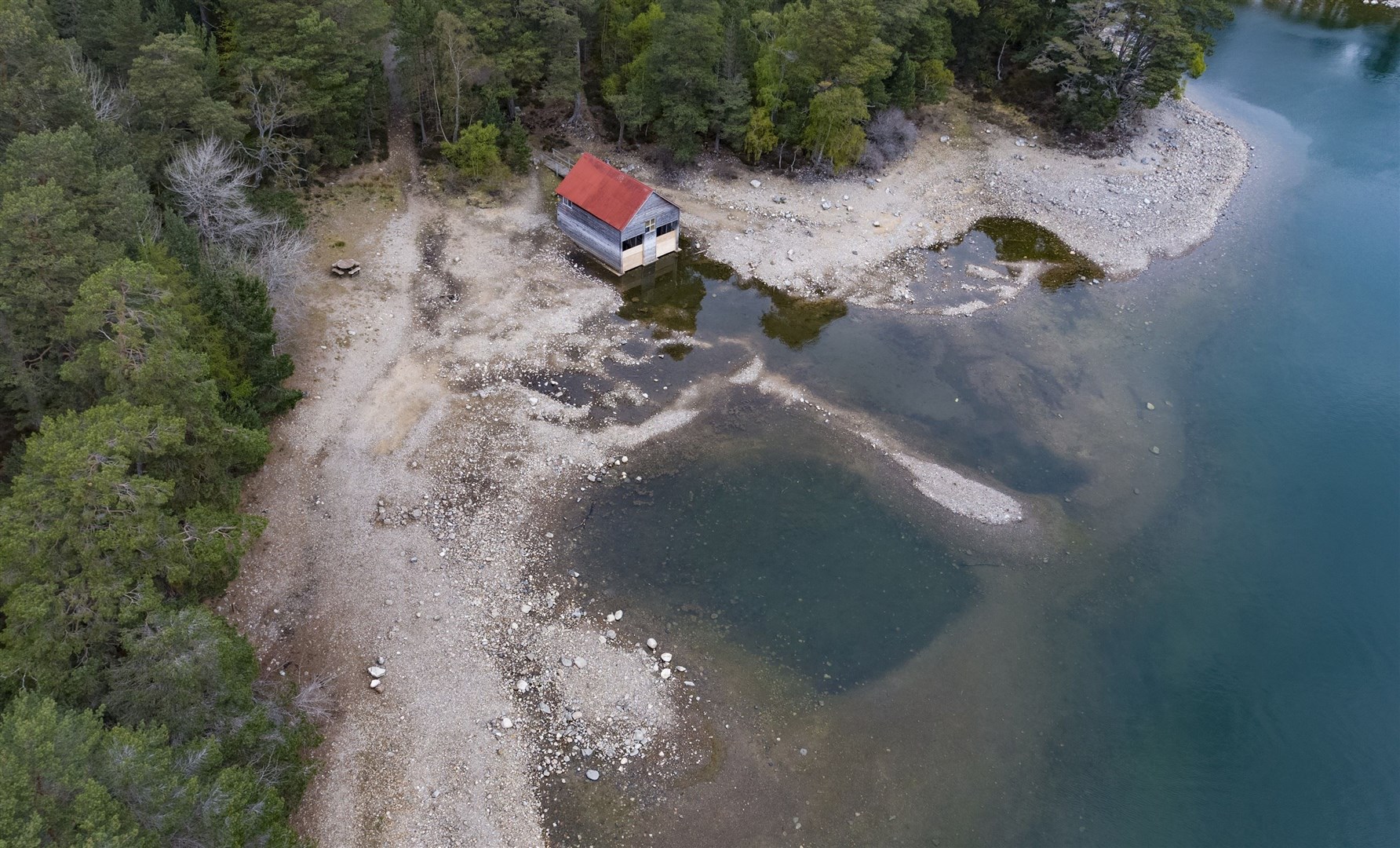 Loch Vaa picture nearly a year ago with the Boathouse high and dry in contract to the current scene.