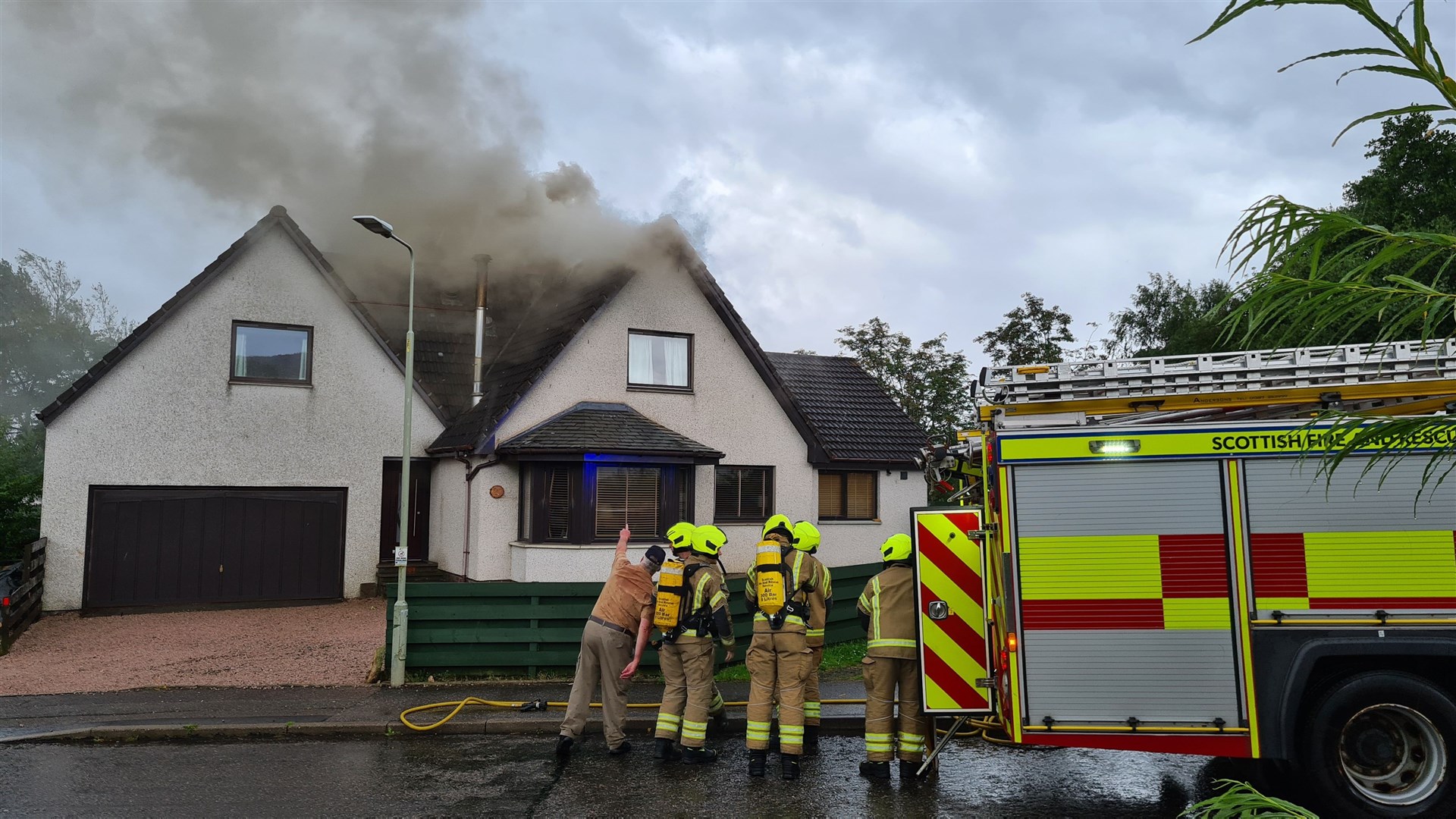 Firefighters are the scene of this morning's house blaze in Grampian View.