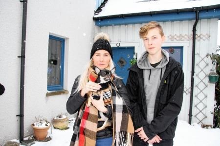 Susie Barclay and her son at their home in Aviemore