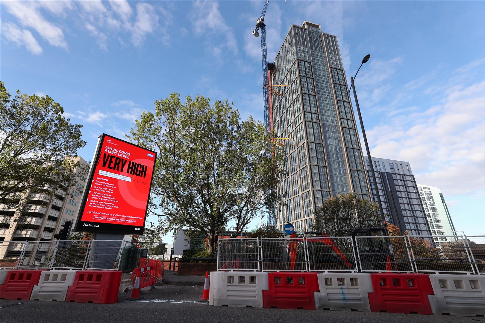 A Covid alert level sign in Liverpool after Prime Minister Boris Johnson set out a new three-tier system of alert levels for England (Peter Byrne/PA)