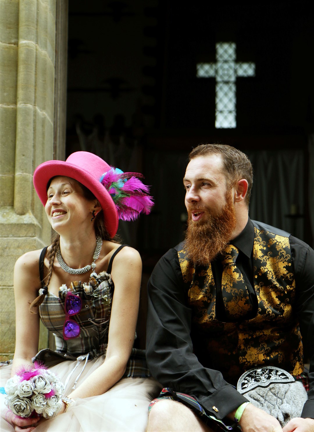 The happy couple caught their breath after the wedding. Picture: Callum McKenzie