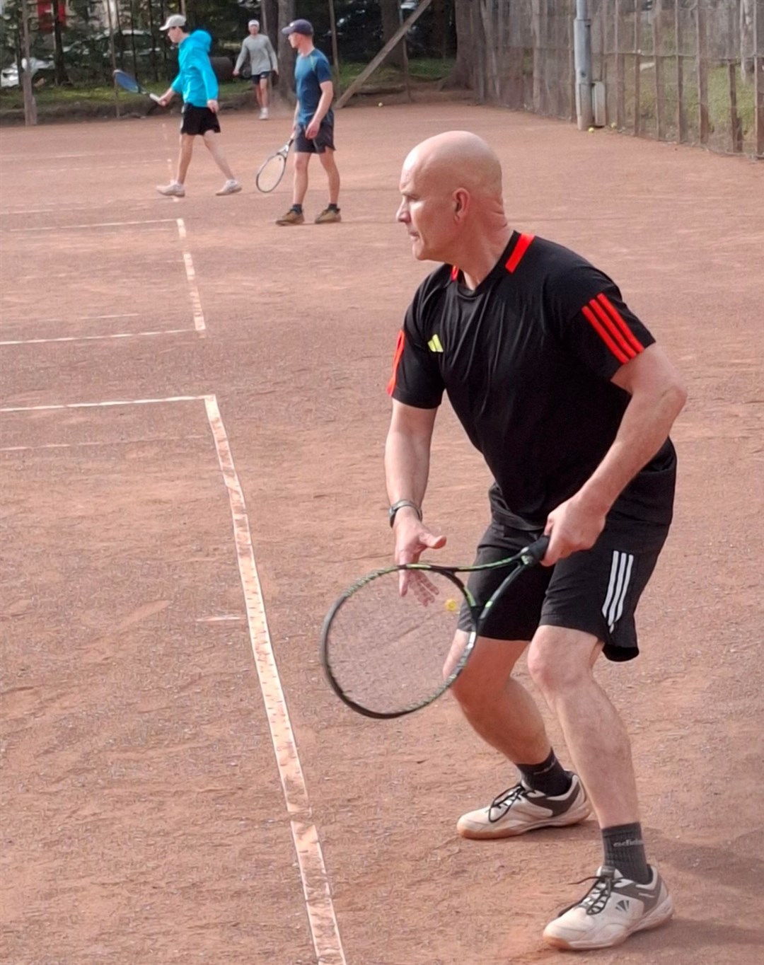 Elgin Tennis Club's Stuart Thomson in action on Saturday afternoon.