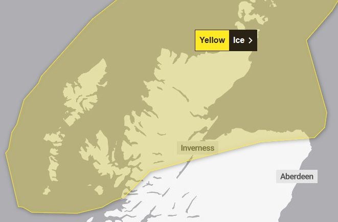 The area covered by Saturday and Sunday's ice warning. Picture: Met Office.