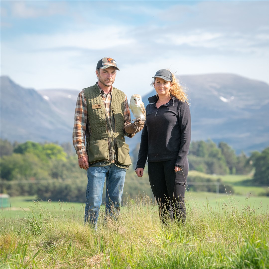 Jonathan Ames, of Rothiemurchus Falconry, with his wife Daisy. Picture: Graham Niven Photography.