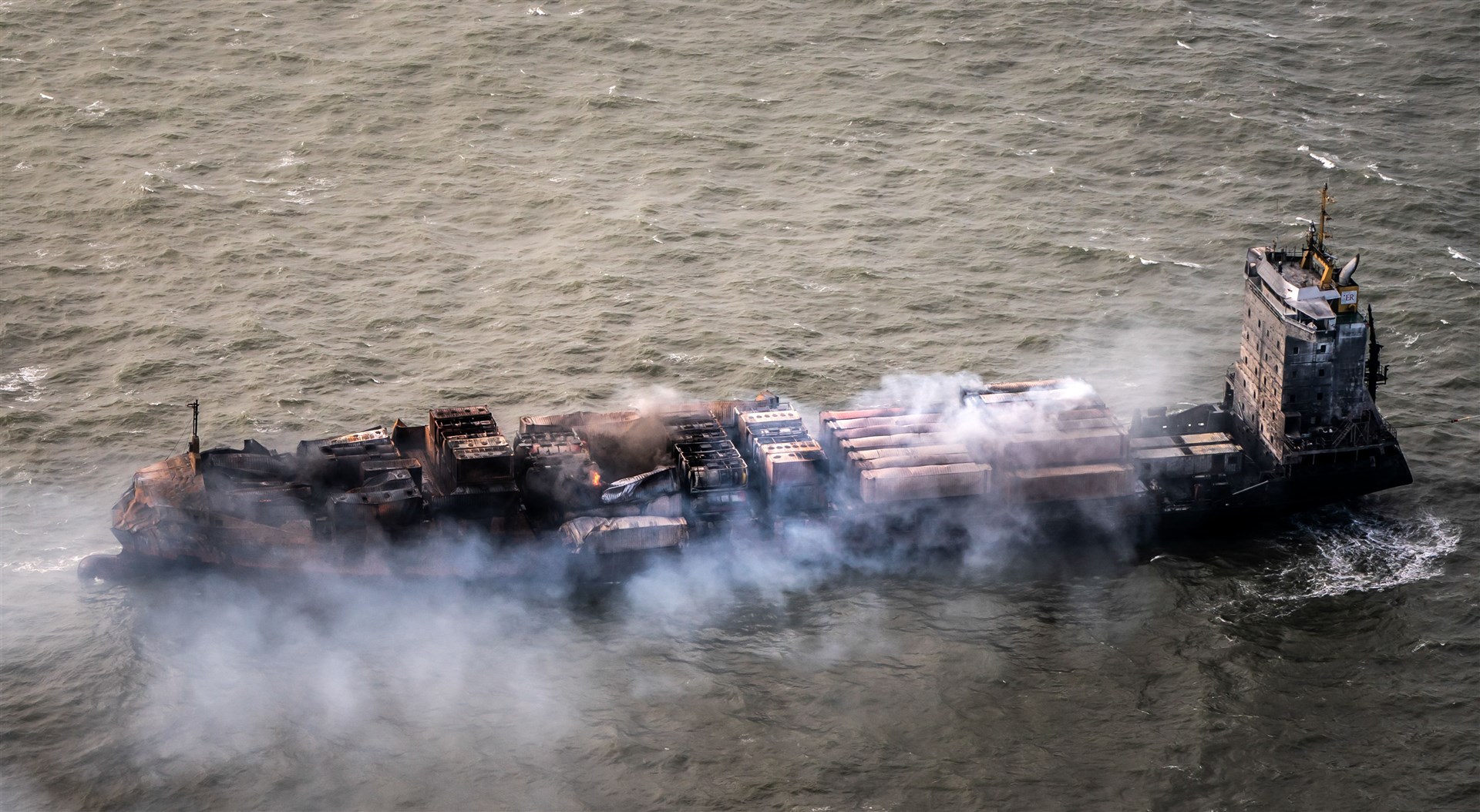 The Solong container ship drifting in the Humber Estuary after the collision in March (Danny Lawson/PA)