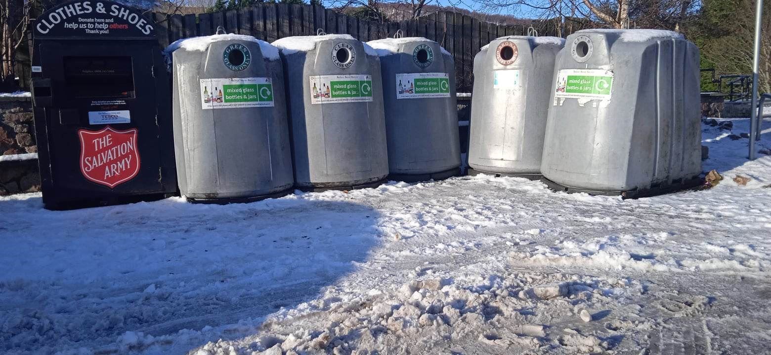 AFTER: Empty at last: Aviemore's bottlebank outside Tesco