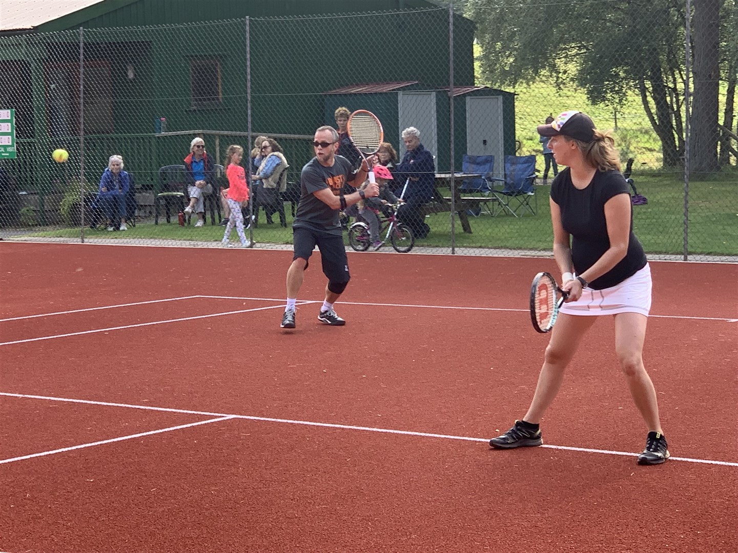 Fiona Clarke in the plate mixed finals with partner Karl Thurlow.