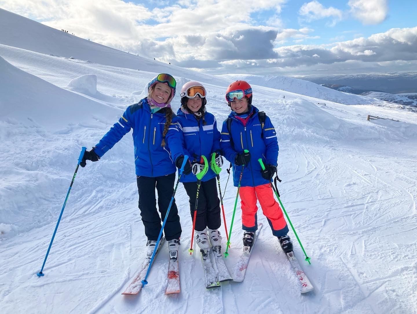 Enjoying the snow on an earlier BSSSA programme are Lexi Farquhar, Katie MacRae and Beth Kelt. Picture: VisitCairngorm.