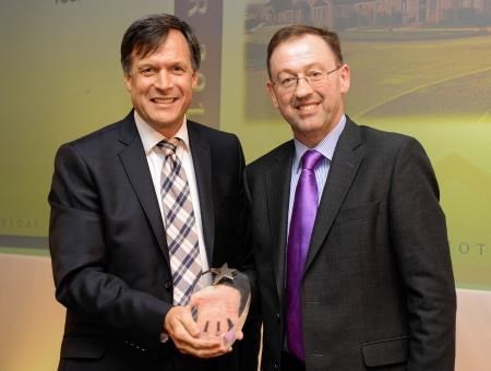 Stewart Nicol (right) with one of last year's winners Ron Taylor, Parklands managing director