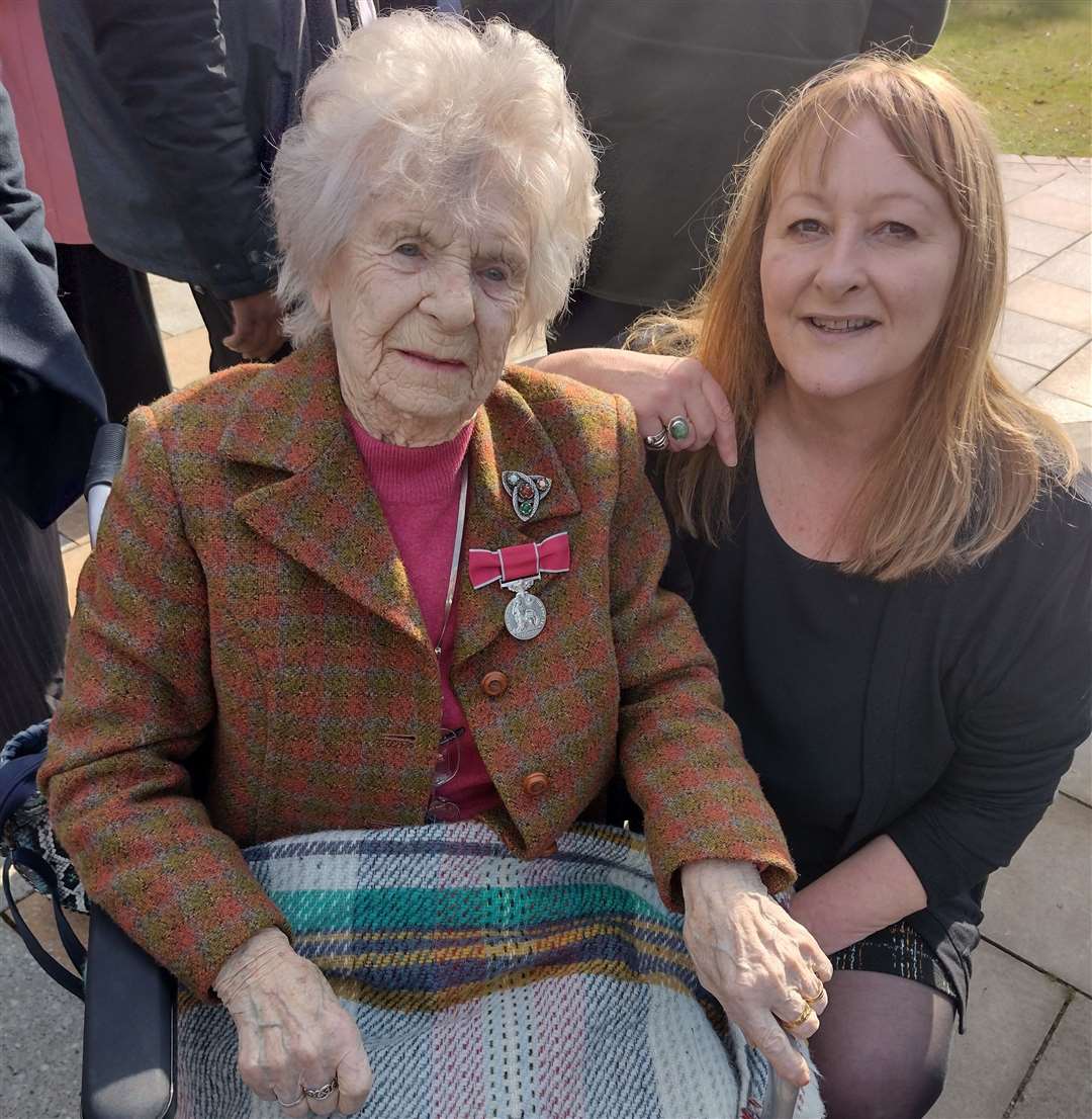 Isobel and granddaughter Ged at the unveiling of Kingussie's new memorial to members of Force K6 who sacrificed their lives in the second war.