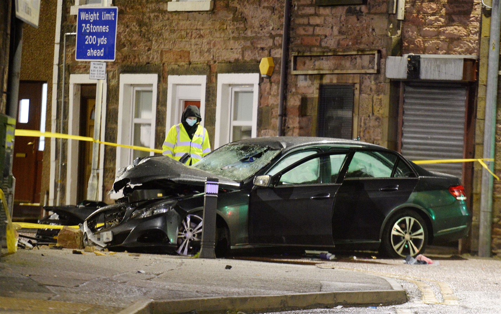 RTC on Grant Street as car hits former William Hill on junction with Lochalsh Road..Picture HN&M staff..