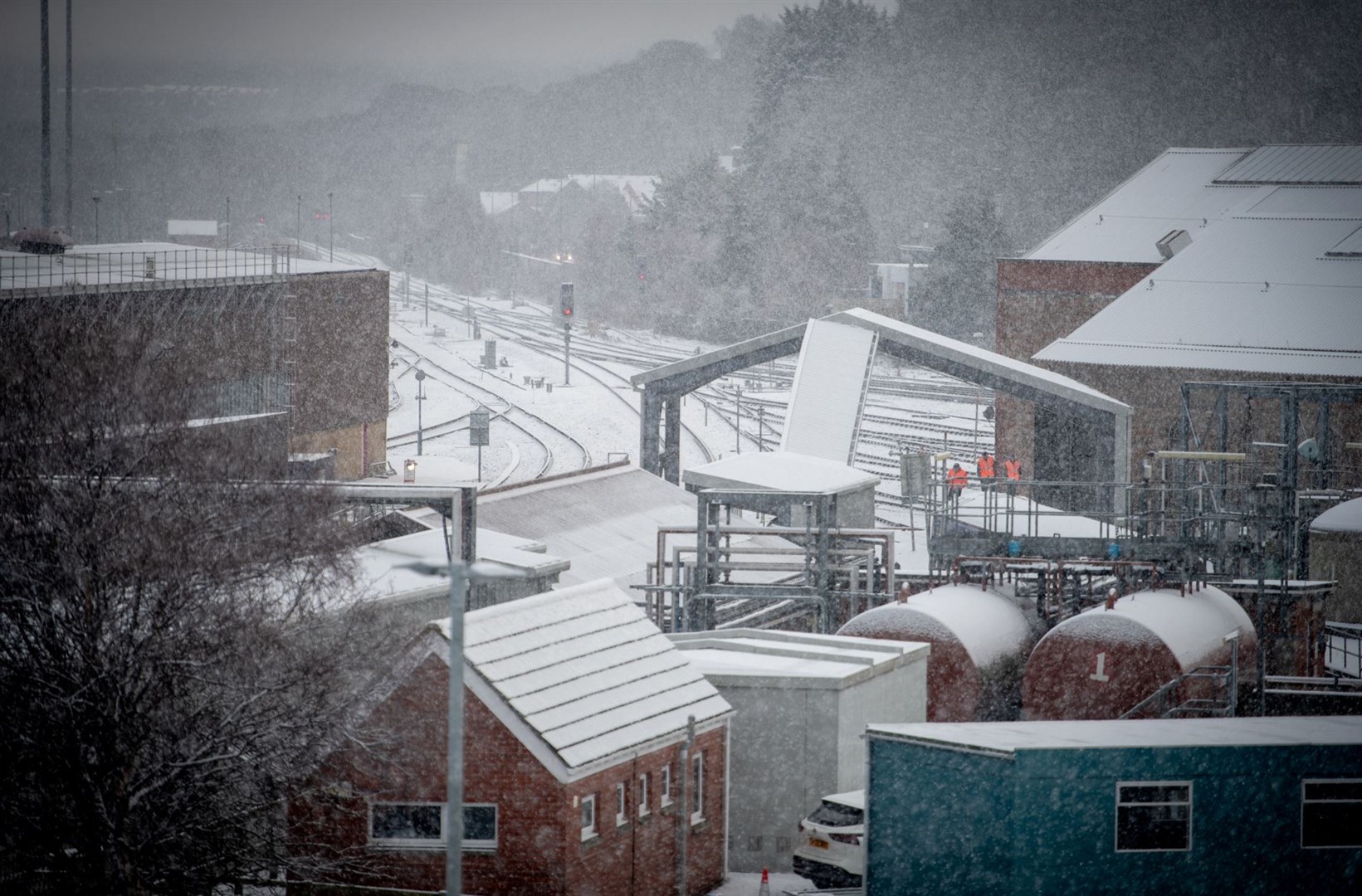 The east-bound rail line coming out of Inverness train station.