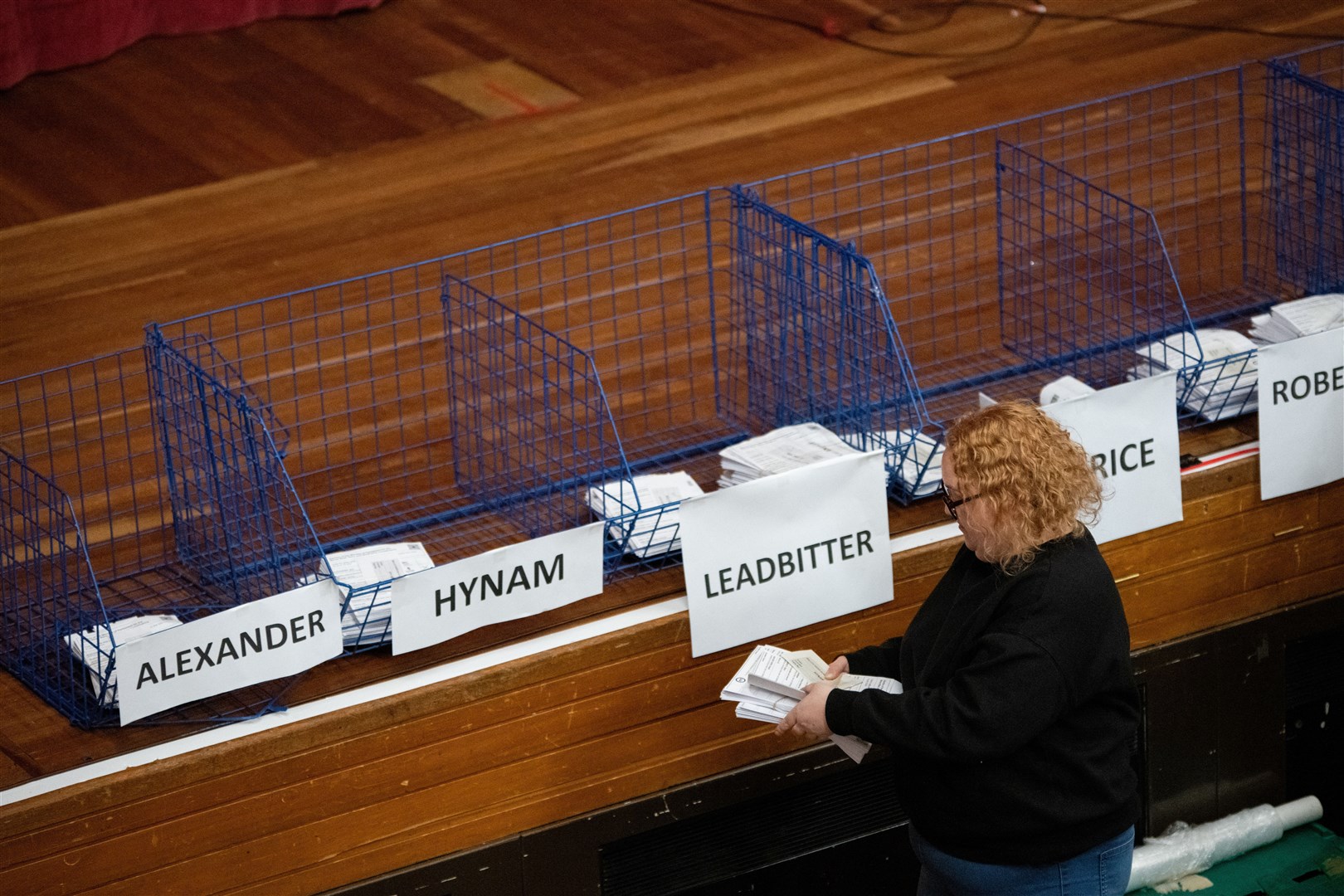 Votes are split into each candidate.Moray West, Nairn and Strathspey Election Count at Elgin Town Hall. Picture: Daniel Forsyth.