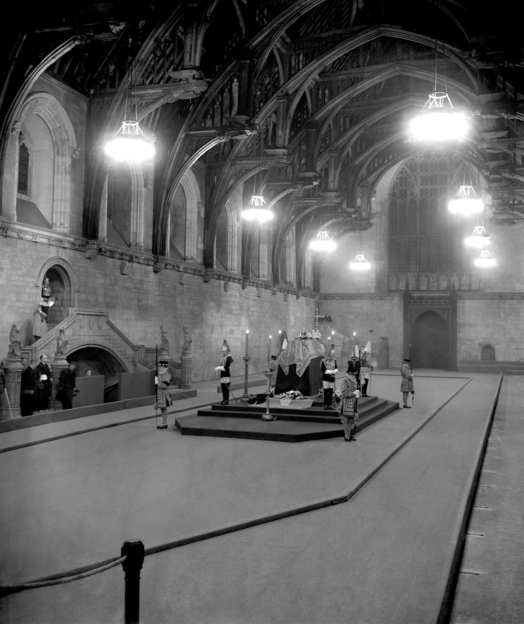 The scene in Westminster Hall of the lying in state of King George VI in 1952 (PA)
