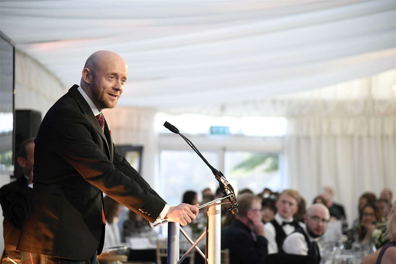 George McNeil, Chairman of the festival welcomes guests to the opening dinner. Picture: Becky Saunderson