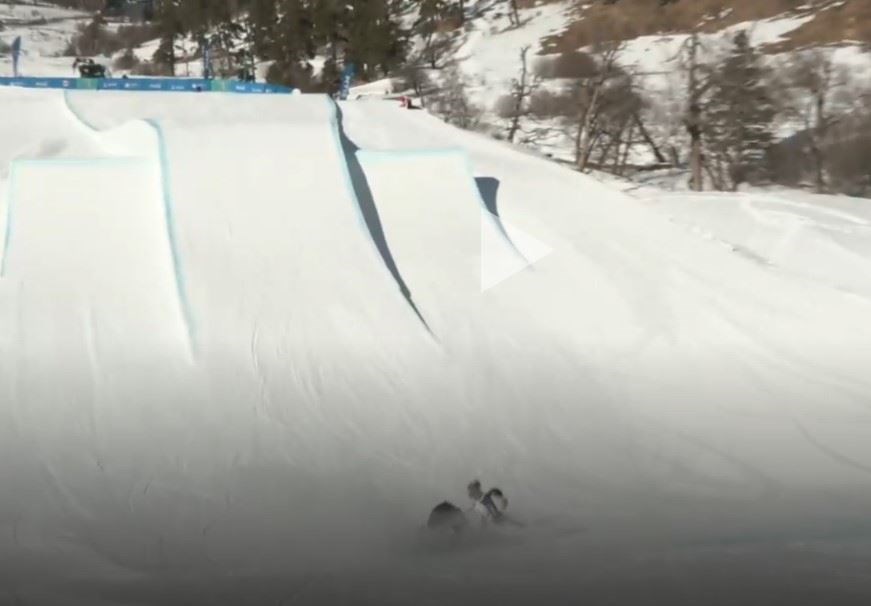 DOWN BUT NOT OUT: Rothney tumbles on her second run but is all set for tomorrow's 'big air'