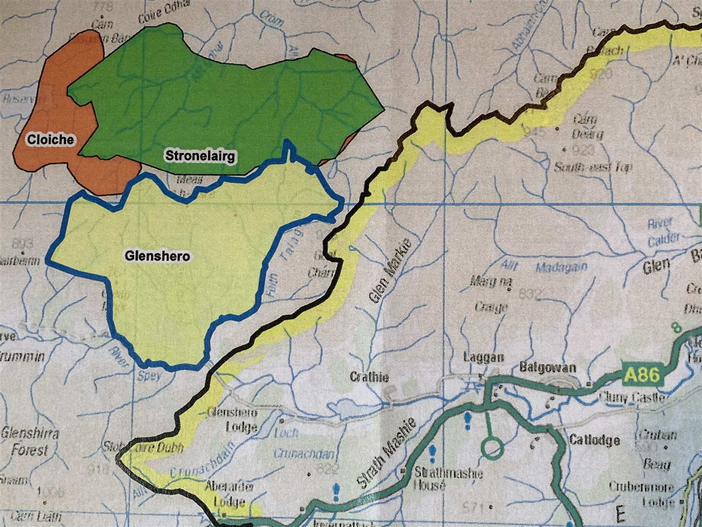 A map showing the site of the Cloiche wind farm when the proposal went before the Cairngorms National Park Authority's planning committee several years ago for comment.