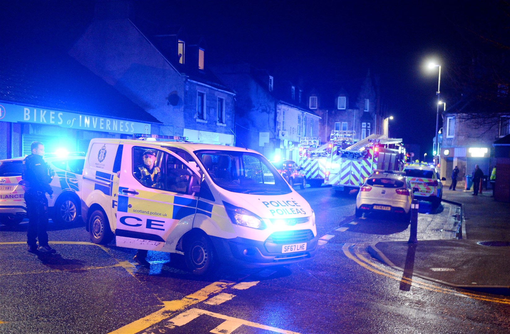 RTC on Grant Street as car hits former William Hill on junction with Lochalsh Road..Picture HN&M staff..