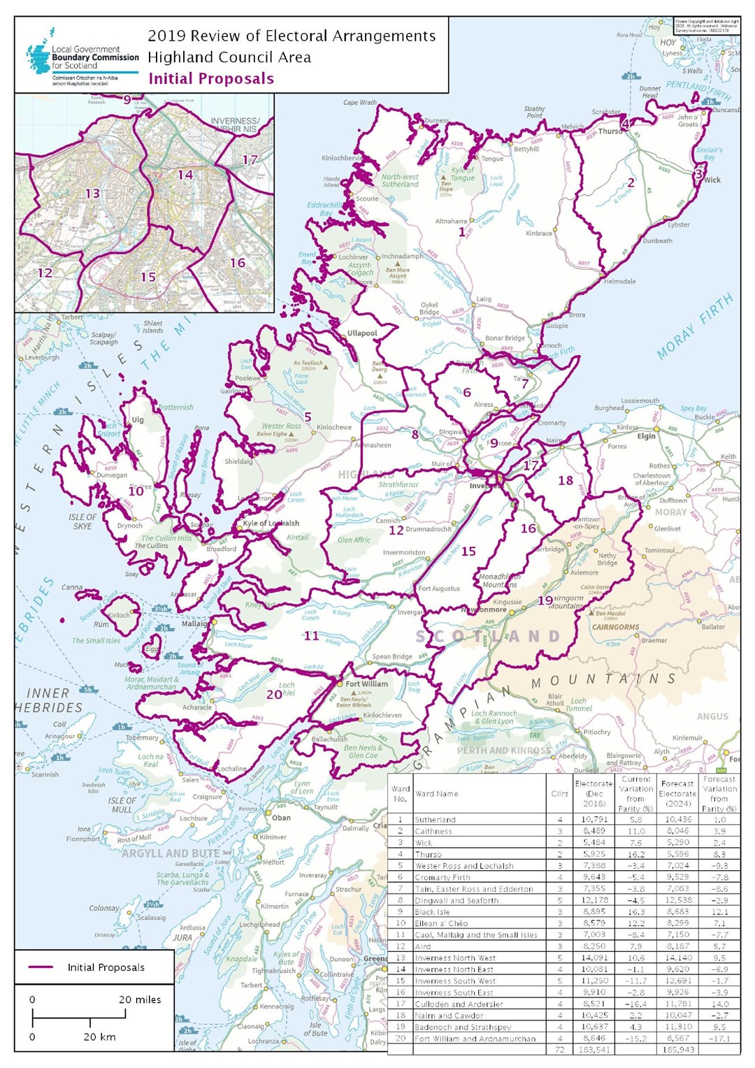 Boundary Commission proposals to redraw the ward maps of Highland Council.