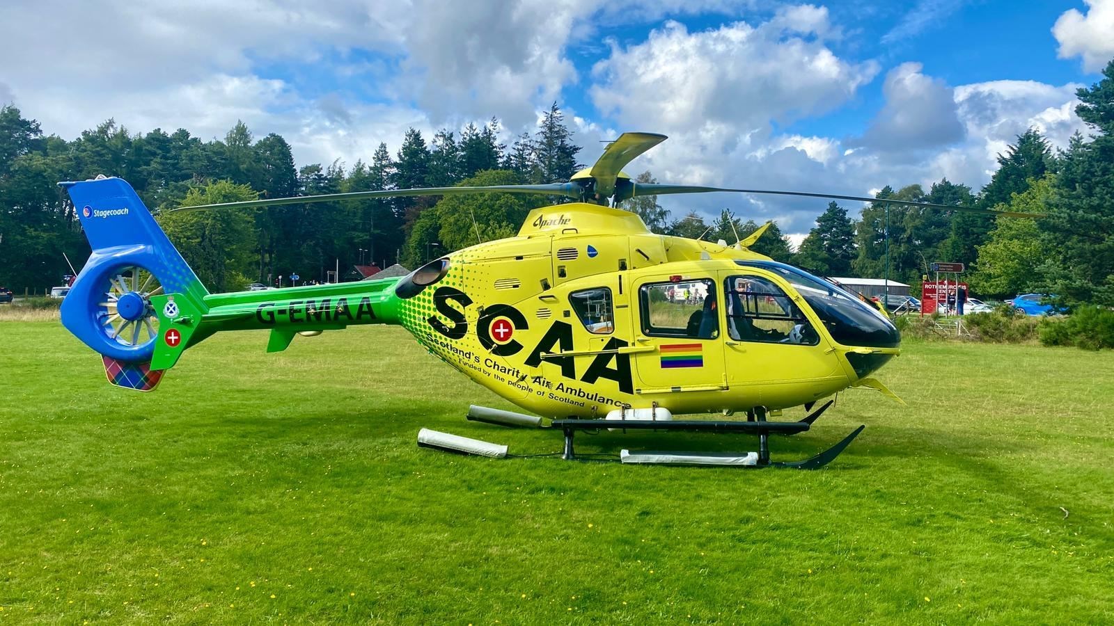 Scotland's charity air ambulance at the scene of the accident at Rothiemurchus this afternoon.