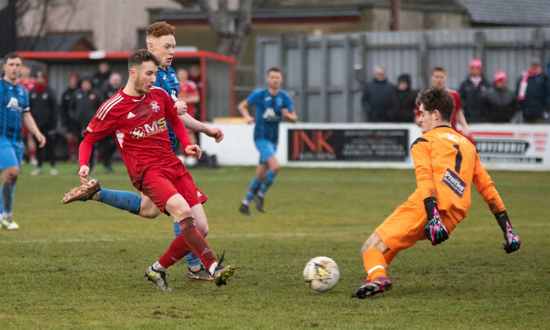 Ross Morrison scored twice in Lossiemouth’s 4-0 win at Keith. Picture: Daniel Forsyth..