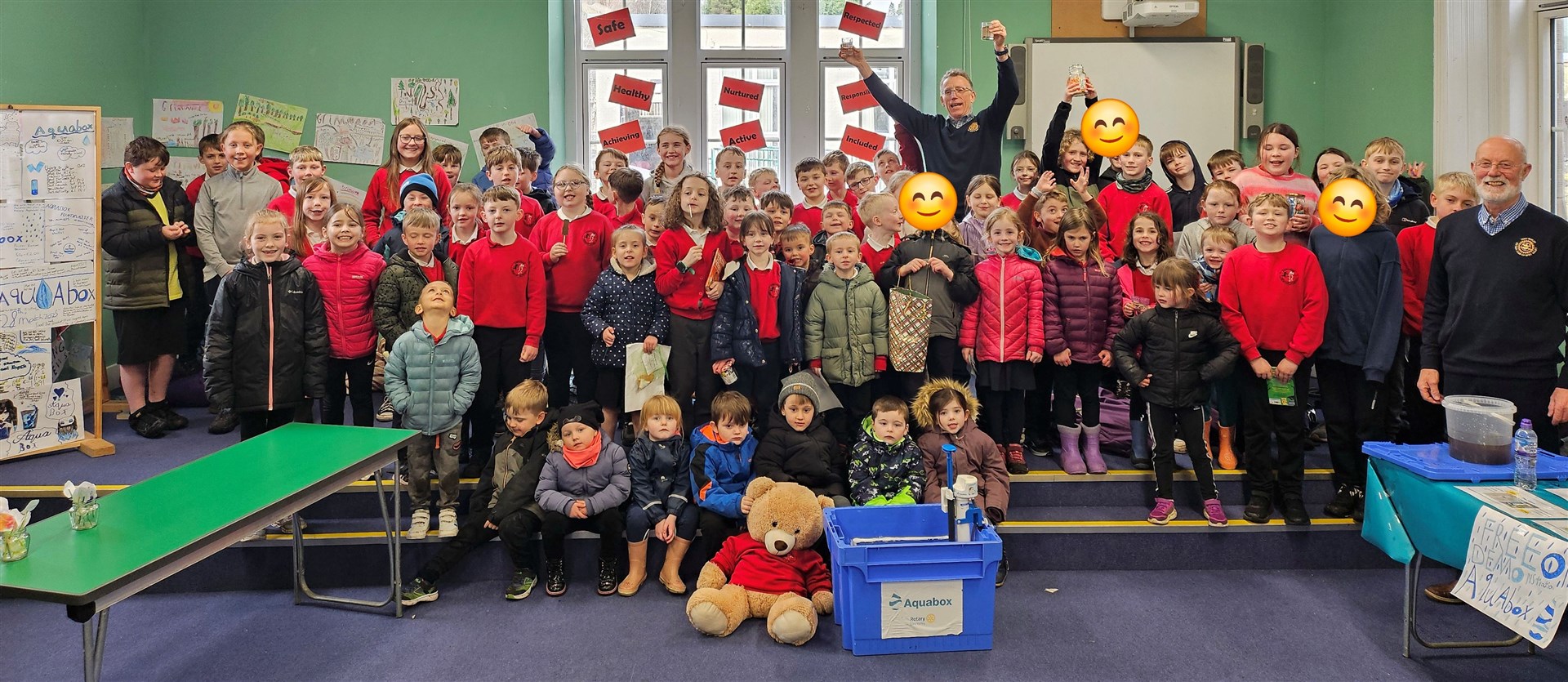 Fundraising pupils and Alan Rankin and Tony Burly Rotary Club of Spey Valley