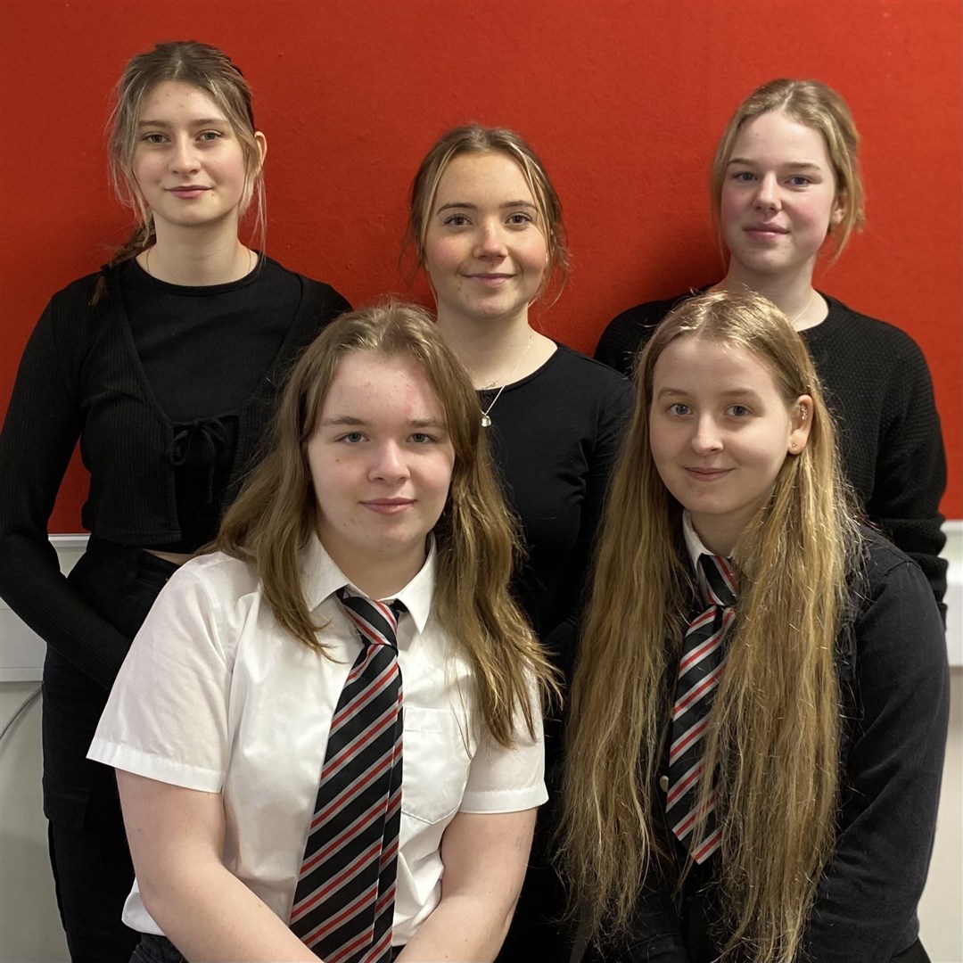 S5 team members Catrin Macleod, Gabriela Nagle and Kirsty Grant; (front) Sasha Bailey and Zoe Allen.