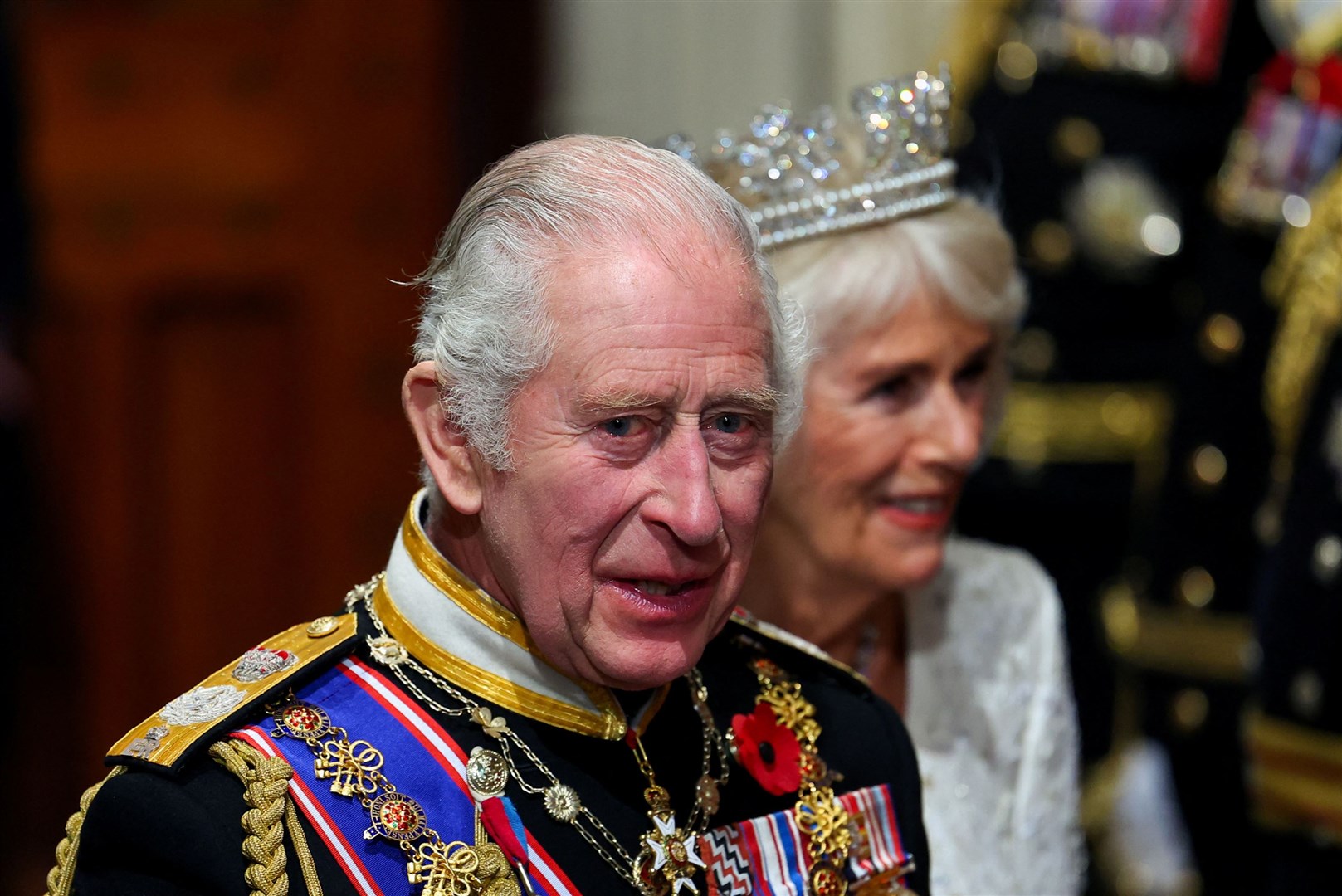 The King and Queen at Charles’s first state opening of Parliament as monarch this week (Hannah McKay/PA)