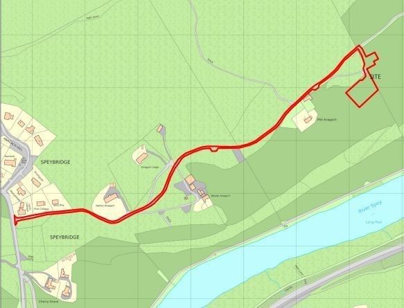 A graphic showing the proposed site and access to the four glamping pods.