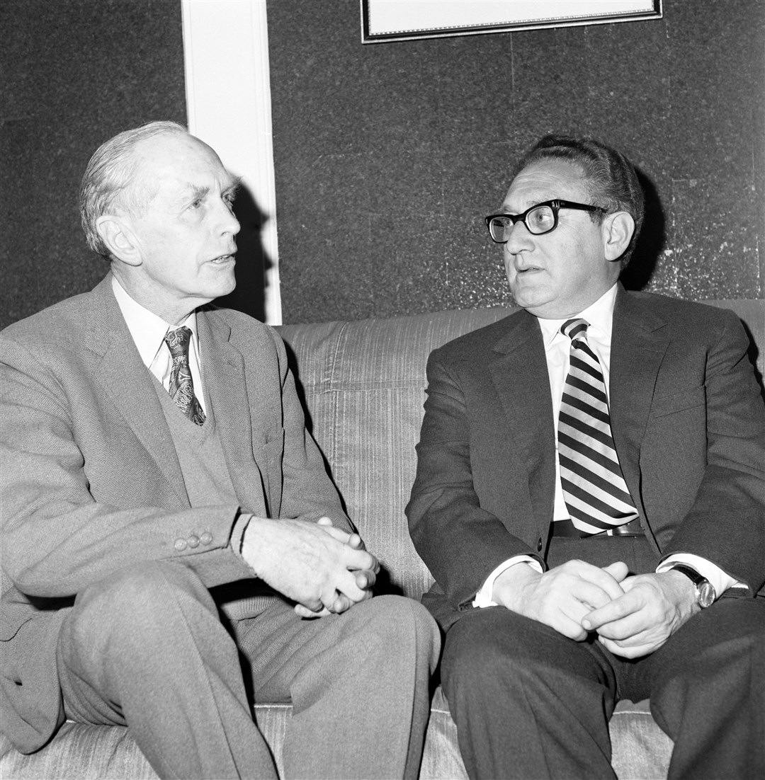 Mr Kissinger during an hour-long chat with then-foreign secretary Sir Alec Douglas-Home in 1974 (PA)