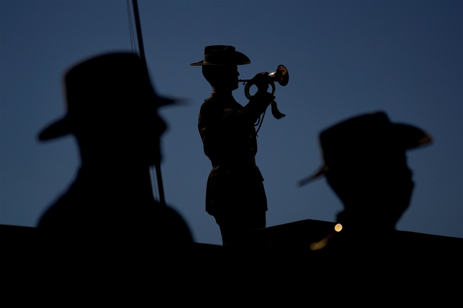 A member of the Australian military plays the Last Post during the Australia National Service at Lone Pine Cemetery on the Gallipoli Peninsula. (Yui Mok/PA)