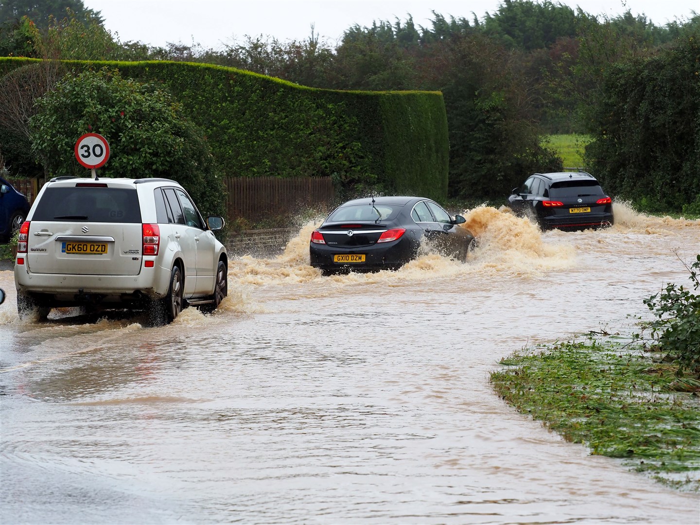 A flooded road in Yapton, West Sussex (Joe Sene/PA)