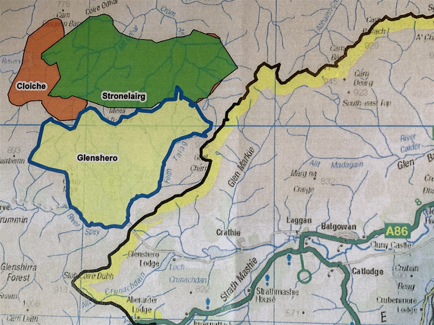 A map showing the location of the proposed Cloiche wind farm. Plans for the Glenshero wind farm were recently refused.