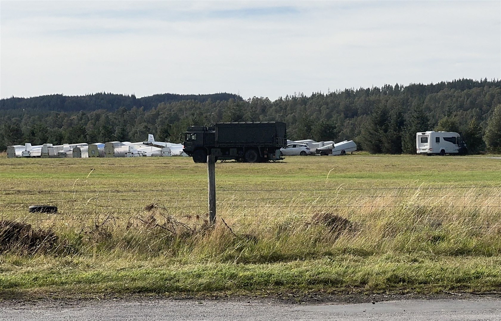 GROUND FORCE: An army truck waits on the airstrip at Cairngorm Gliding Club this afternoon.