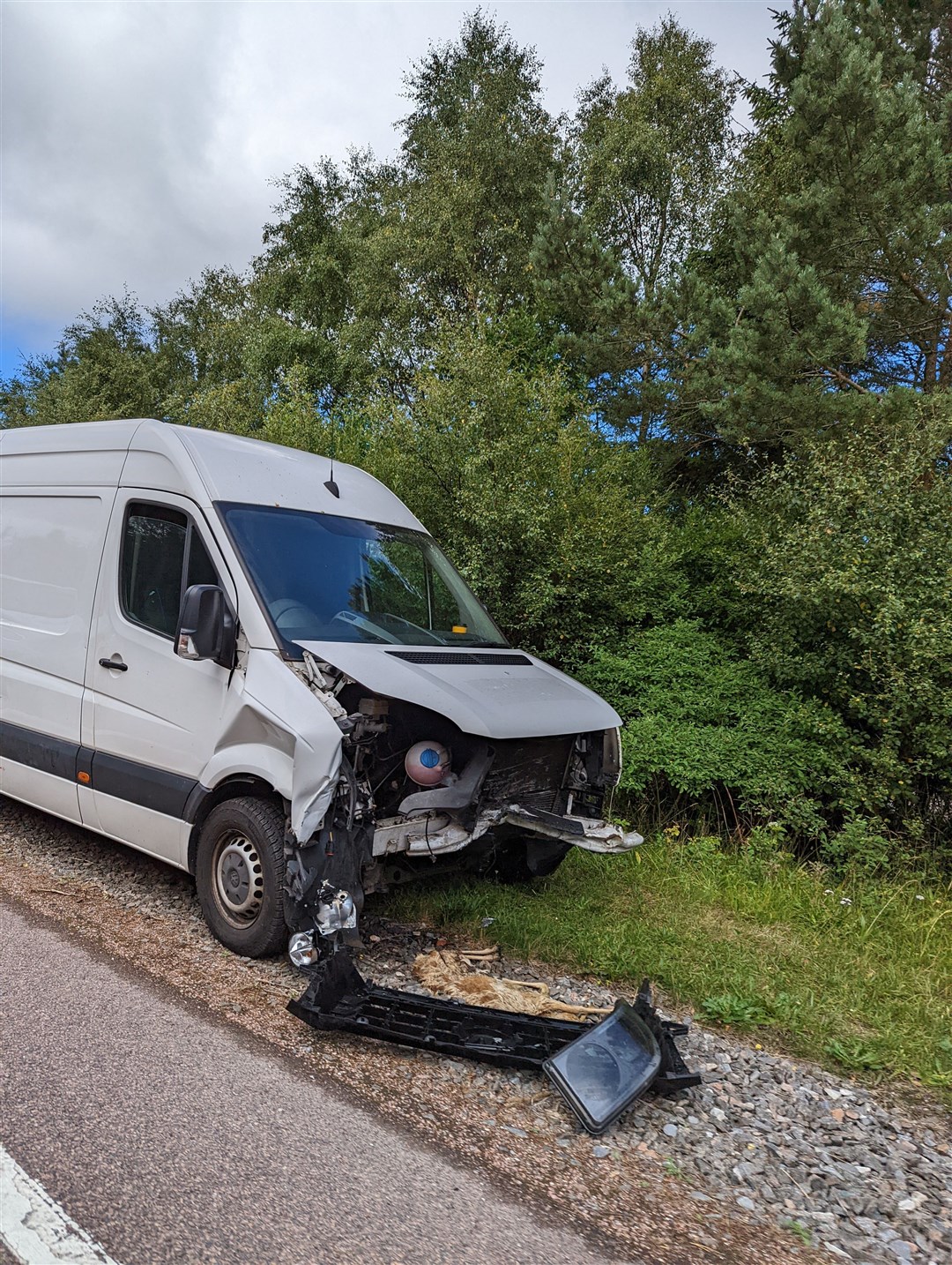 One of the vehicles involved in the accident remains at the side of the A9.