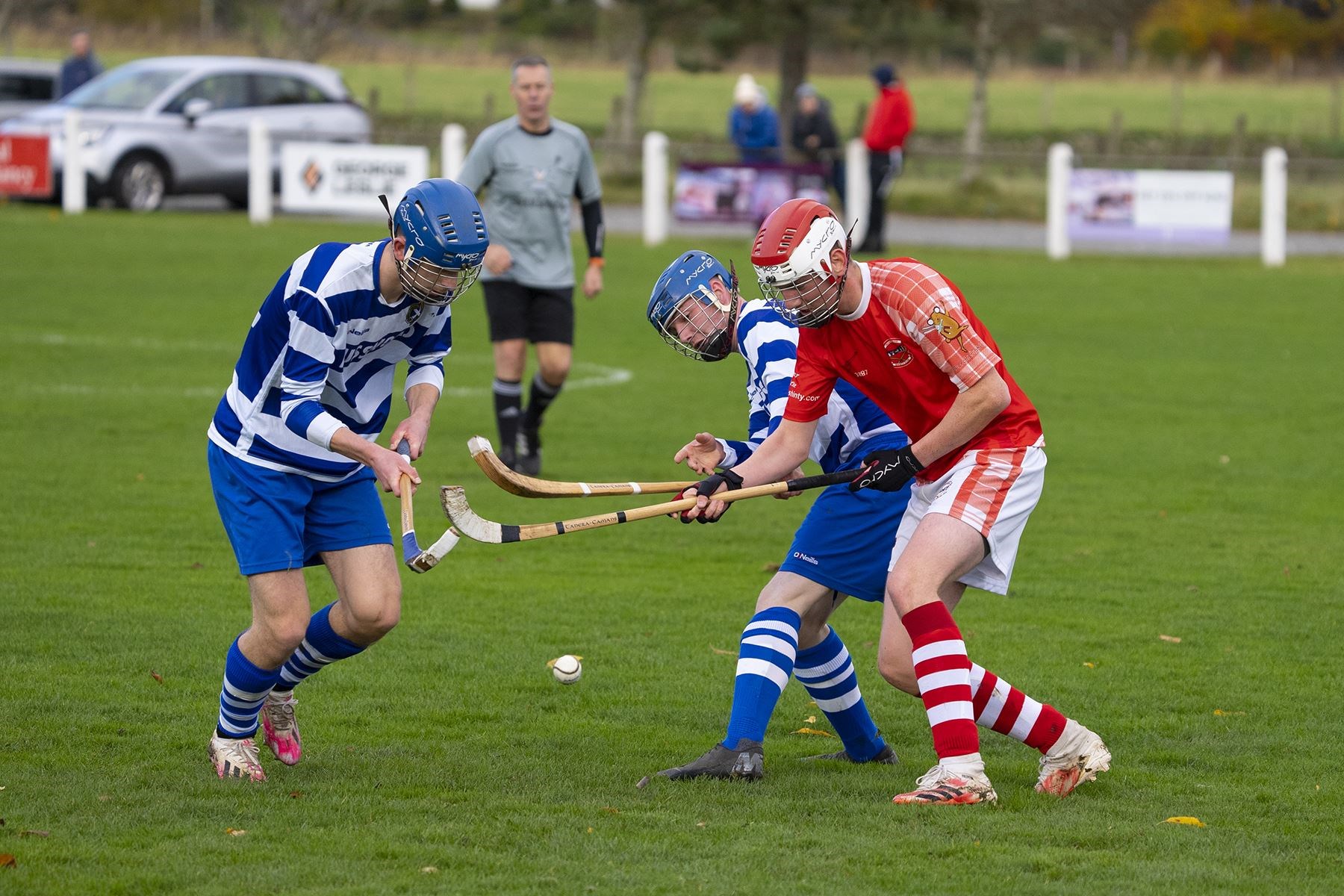 Ritchie Irvine and Daniel Craven contest the ball in the final league game of the season for Newtonmore. Picture: Keith Ringland