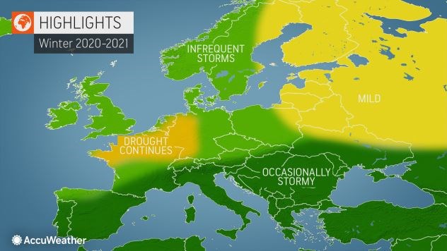 A summary of Accuweather's forecast for the coming winter in Europe.