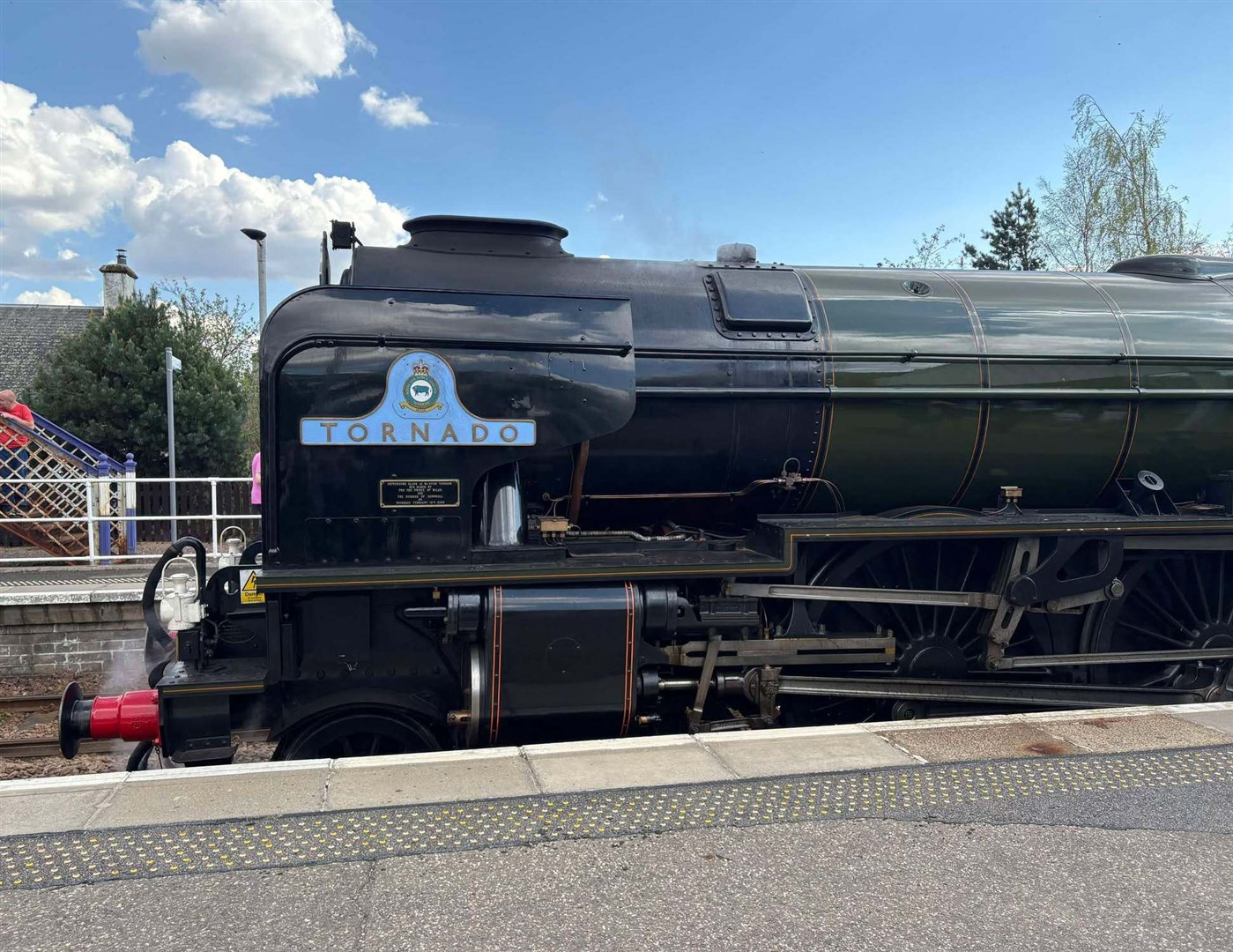 BLOW-IN AT KINGUSSIE: The famous loco stopped for a mo