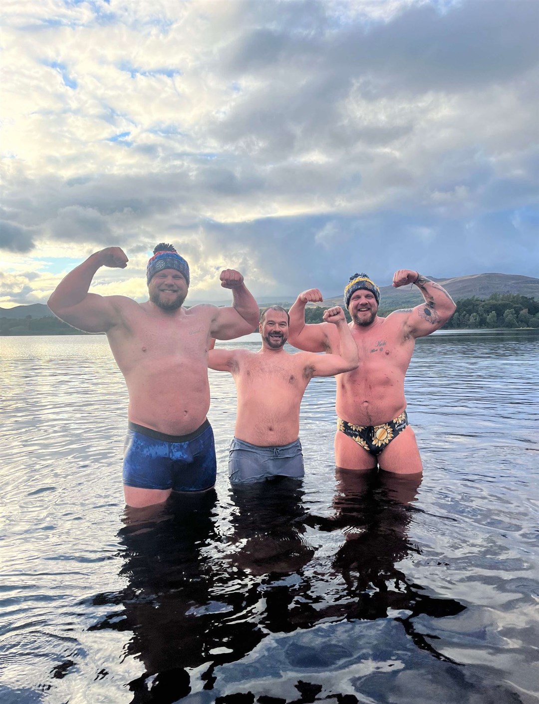 BRRRRRACING! Kirk Watson (centre) with the boys in Loch Insh tonight